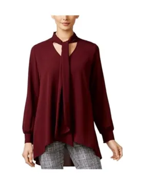 Alfani Women's Tie-Neck High-Low Blouse, Marooned,14