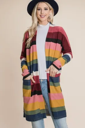 Color Block Striped Open Front Cardigan