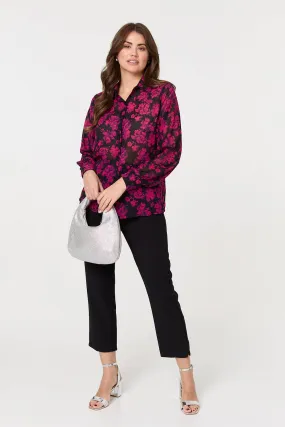 Floral Semi Sheer Long Sleeve Shirt