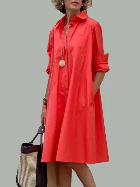 Shirt Dress Long Trendy sleeve Plain Simple Dress